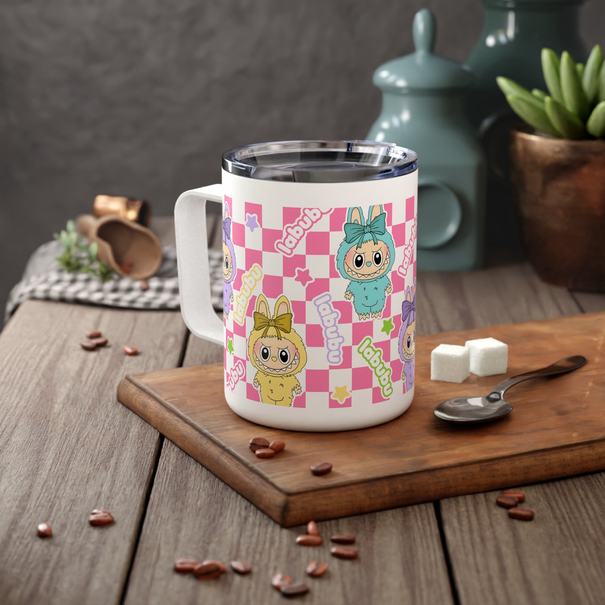 Labubu Preppy Mug I Pink Checkered Mug