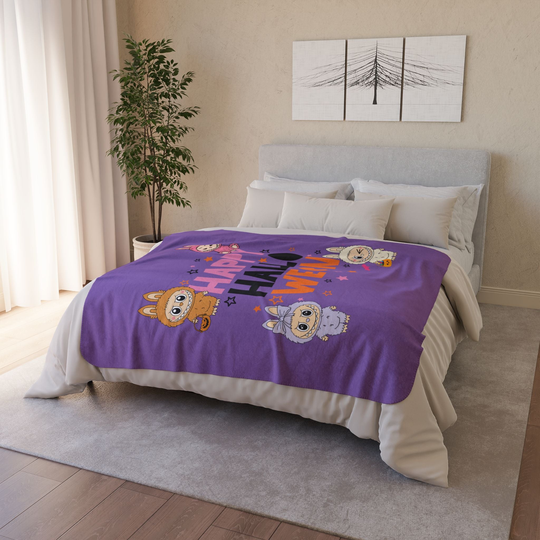 Labubu Halloween Sherpa Blanket