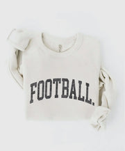 Cream crewneck sweatshirt with bold black varsity-style text reading FOOTBALL across the front.