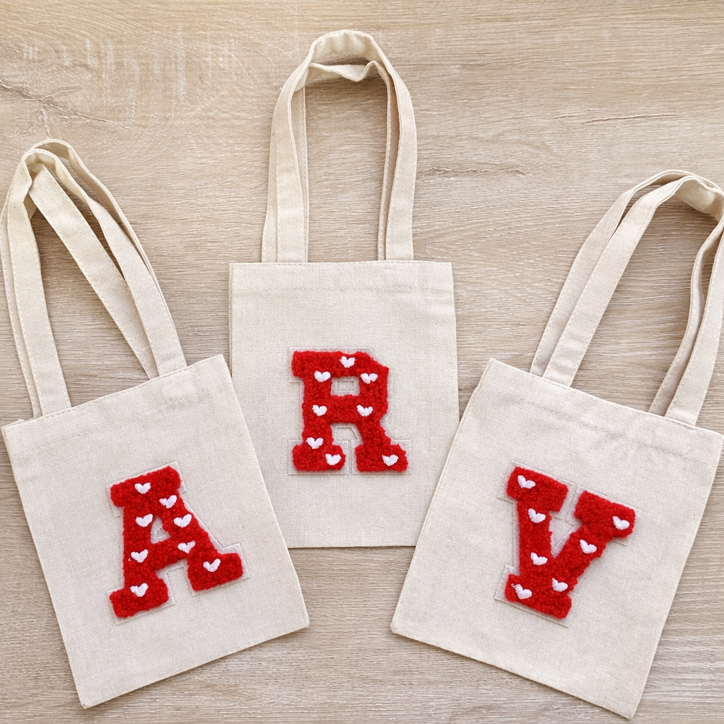 Personalized Heart Chenille Initial Mini Tote