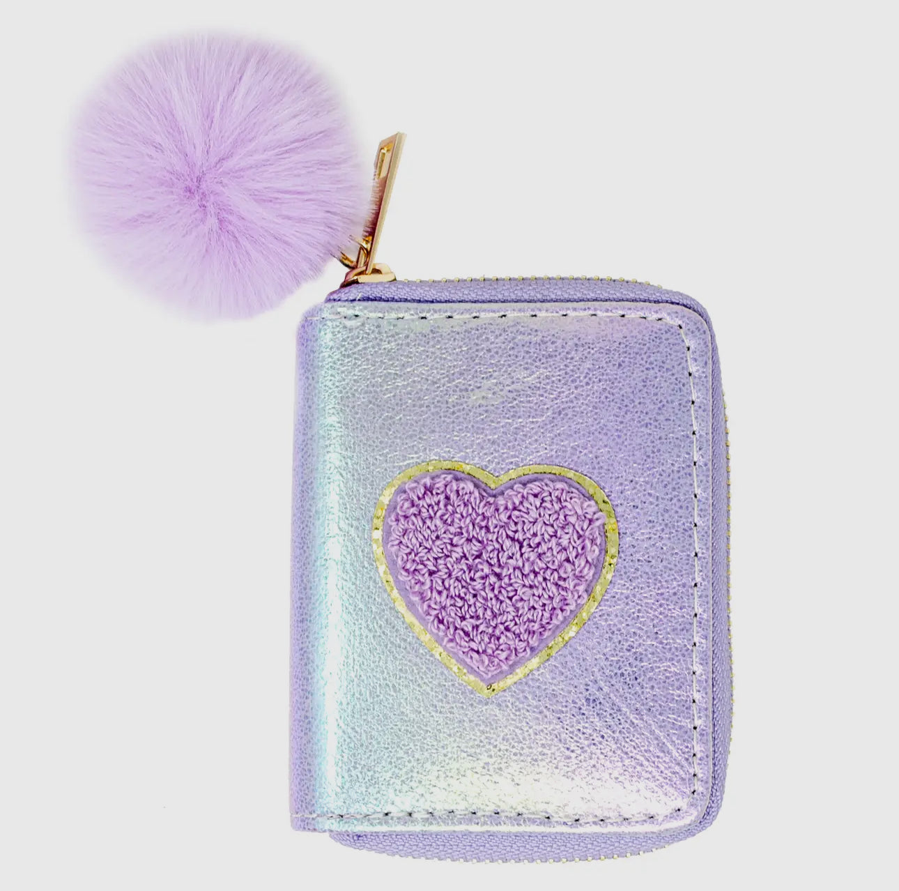 Shiny Heart Patch Zip Wallet