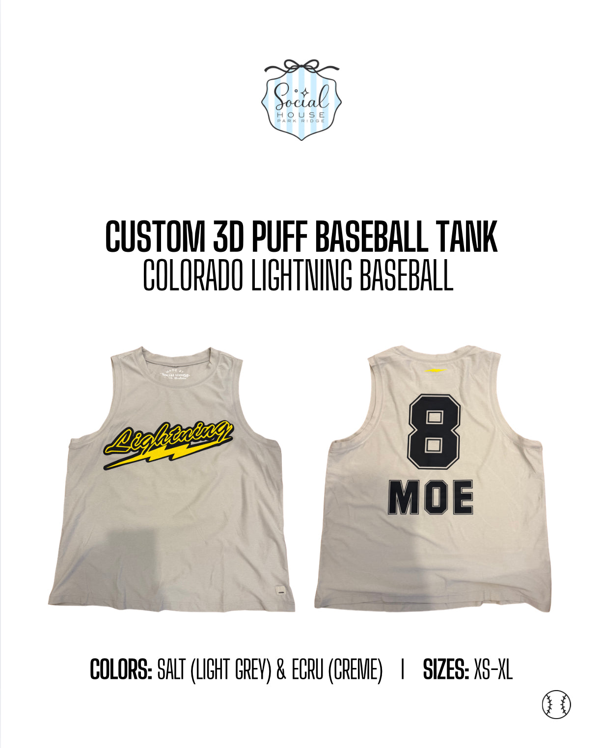 Two custom 3D puff baseball tanks with branding on a white background