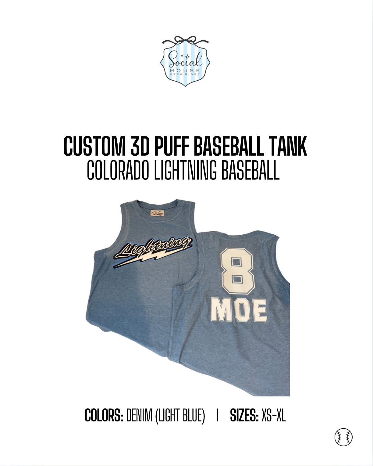 Custom Puff Print Tank for Colorado Lightning Baseball